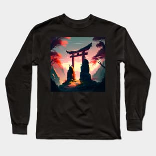 Orange Leaves and Japanese Torii Long Sleeve T-Shirt